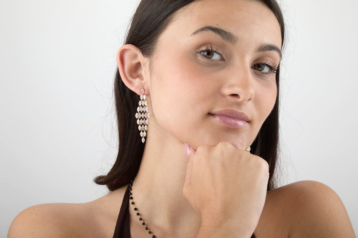 Earrings - Zirconia - Diamond Shape - 57 mm - Gold Plated