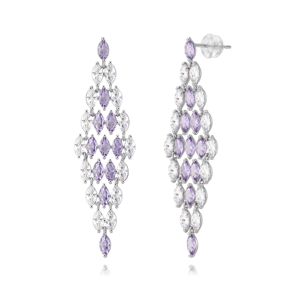 Earrings - Zirconia - Diamond Shape - 57 mm - Rhodium Silver