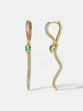 Earrings - Green Zirconia - Snake - 58 mm - Gold Plated