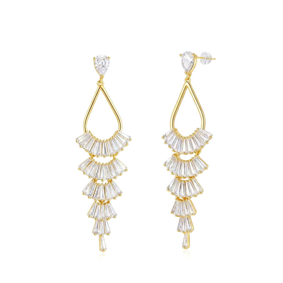 Earrings - Zirconia - Long - 64 mm - Gold Plated