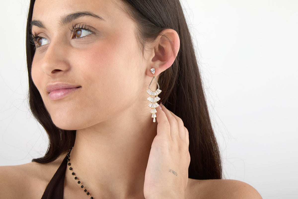 Earrings - Zirconia - Long - 64 mm - Gold Plated