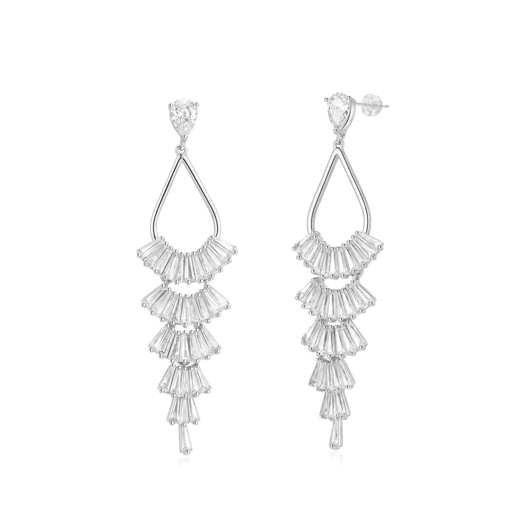 Earrings - Zirconia - Long - 64 mm - Rhodium Silver