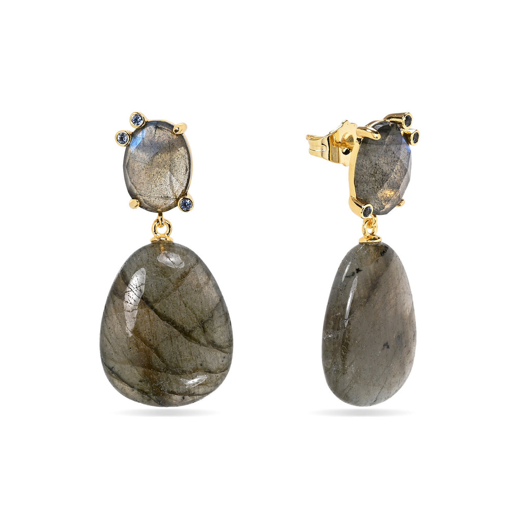 Labradorite Mineral Earrings – 37 mm - Gold-plated
