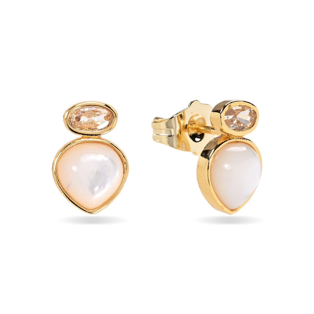 Mother of Pearl Mineral Teardrop Earrings – Zirconia – 12 mm - Gold-plated