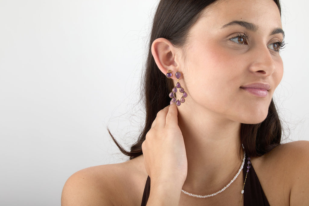 Pink Aventurine Mineral Teardrop Earrings – Zirconia – 12 mm - Gold-plated