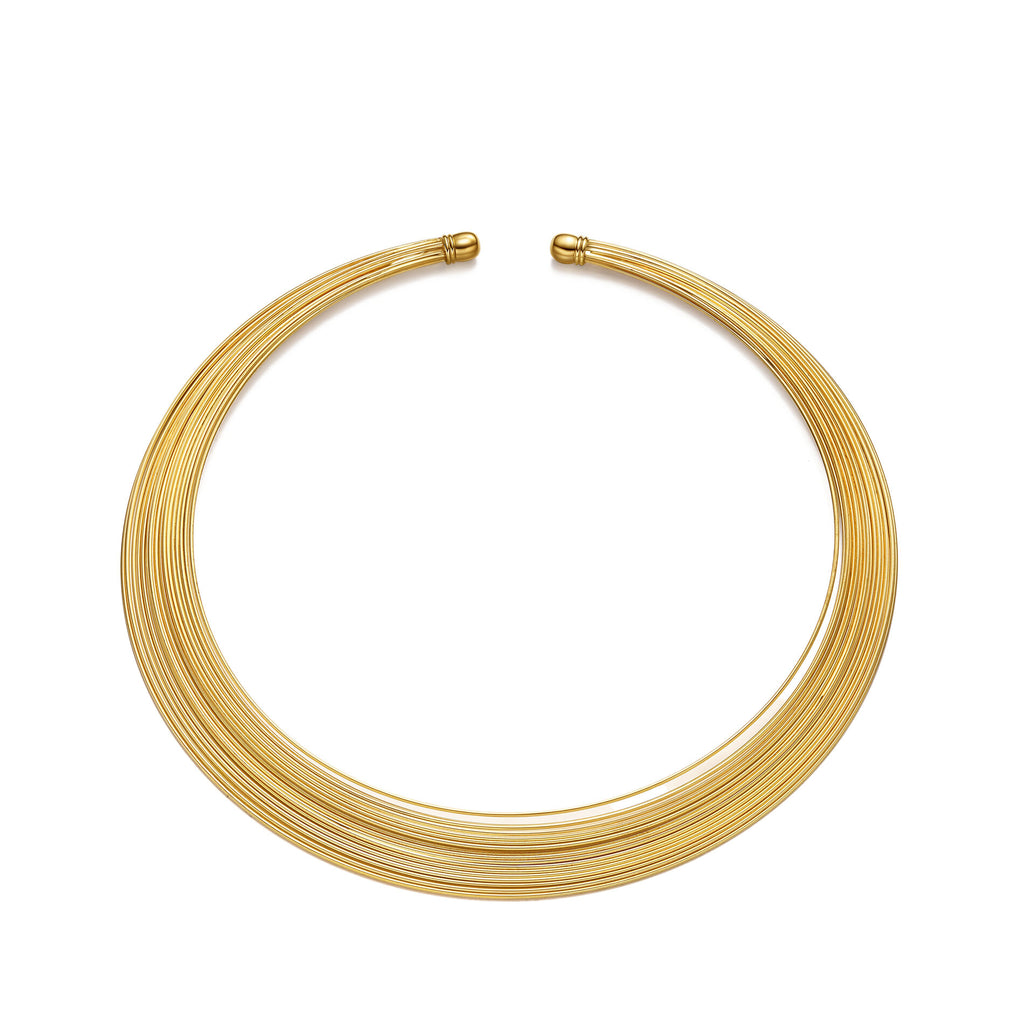 Plain Rigid Choker - Threads - Adjustable - Gold Plated