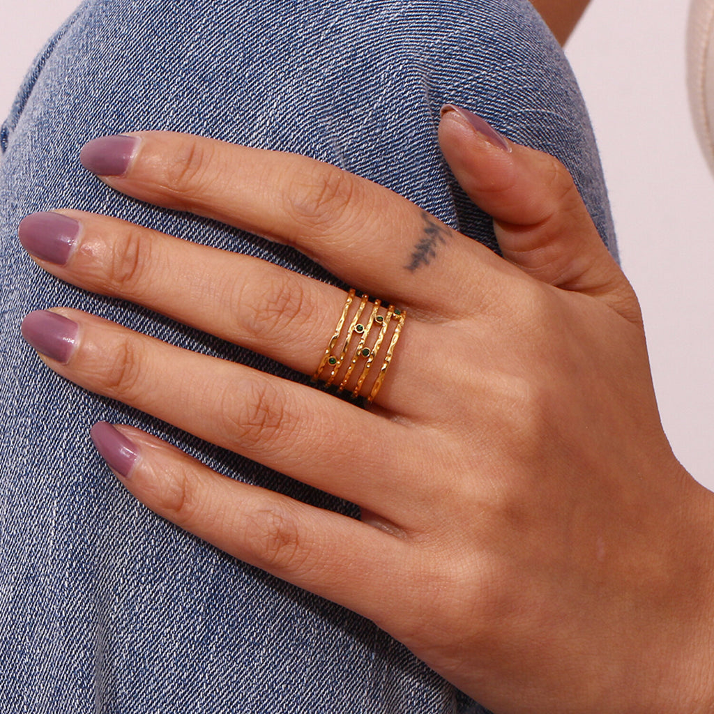 Open Steel Ring - Ziconia - Gold Color