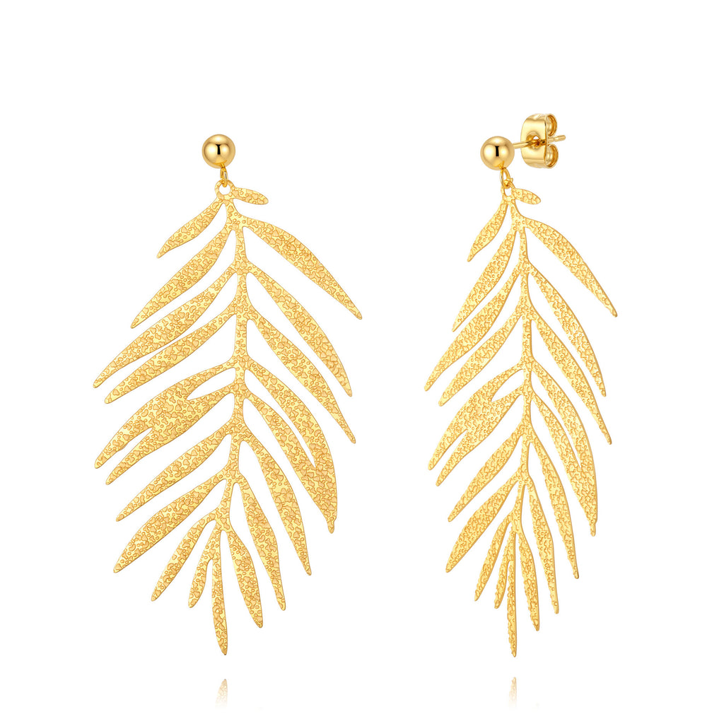 Plain Steel Earring - Palm Leaf - 72 mm