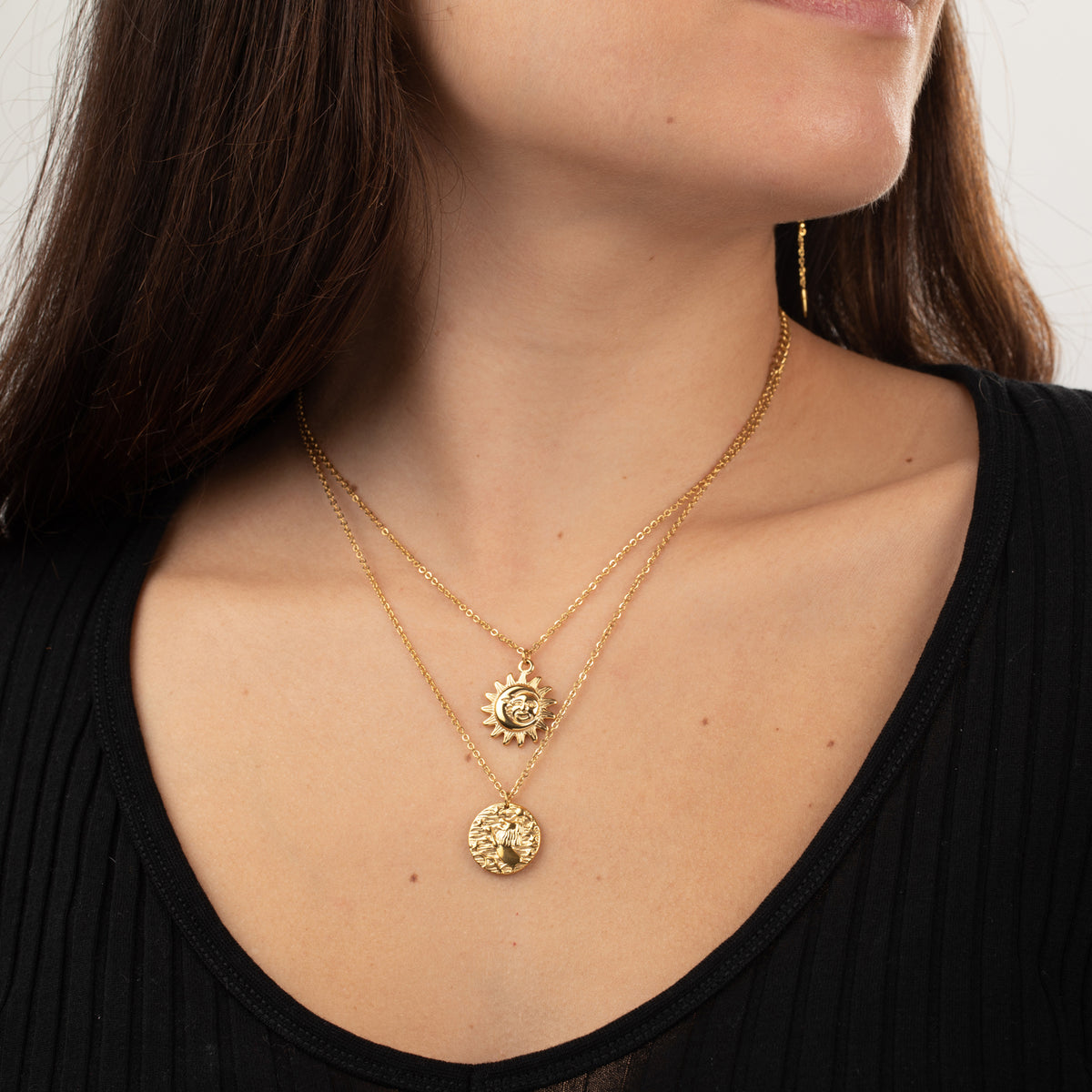 Collier en acier Soleil et Lune