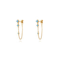 Chain Earrings - Turquoise Zirconia - Gold Plated