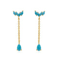 Chain Earrings -  Turquoise Zircon - Gold Plated