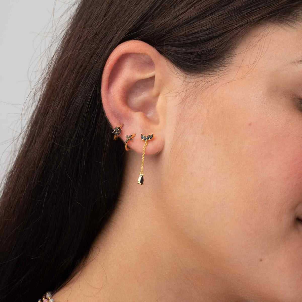 Chain Earrings -  Turquoise Zircon - Gold Plated