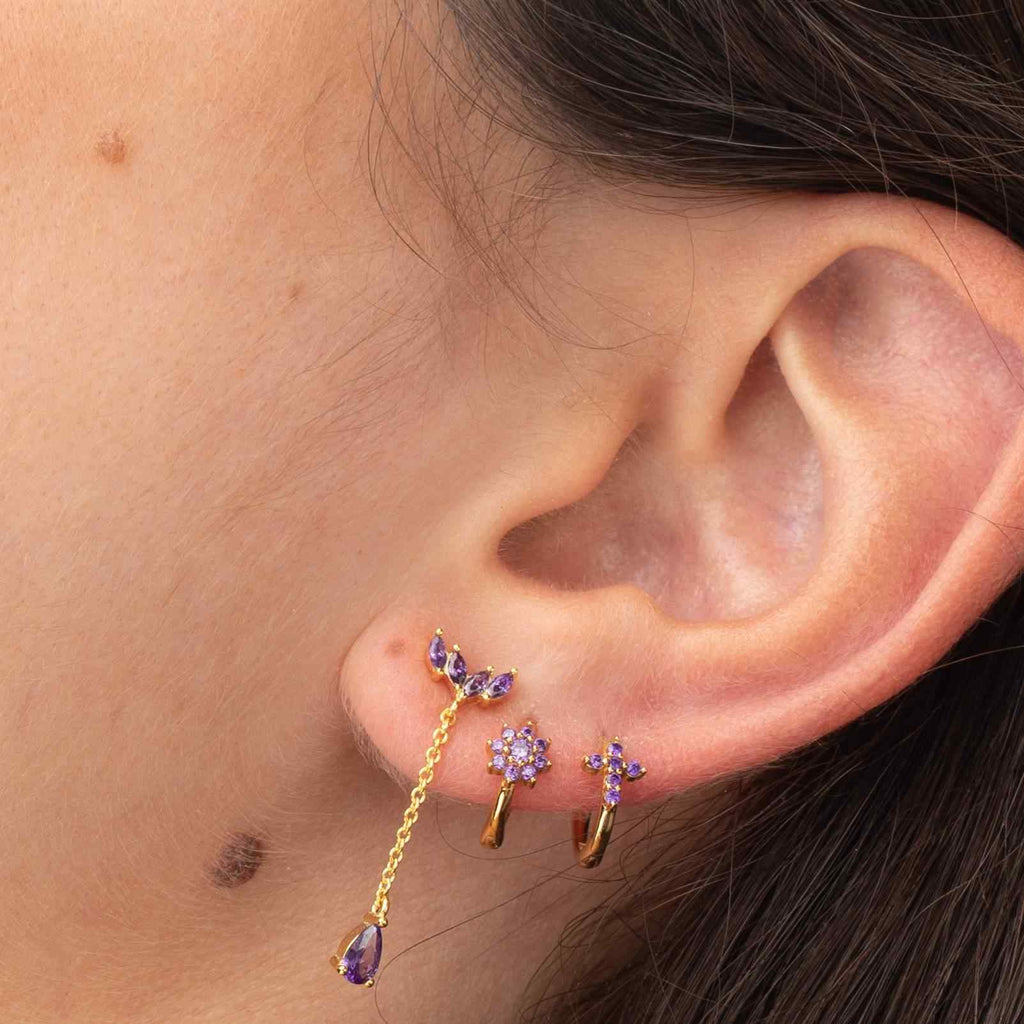 Chain Earrings -  Turquoise Zircon - Gold Plated