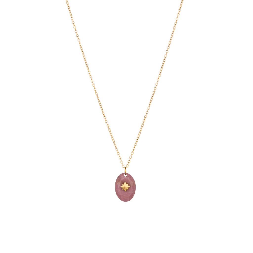 Mineral Necklace Pendant - Star - Rhodonite