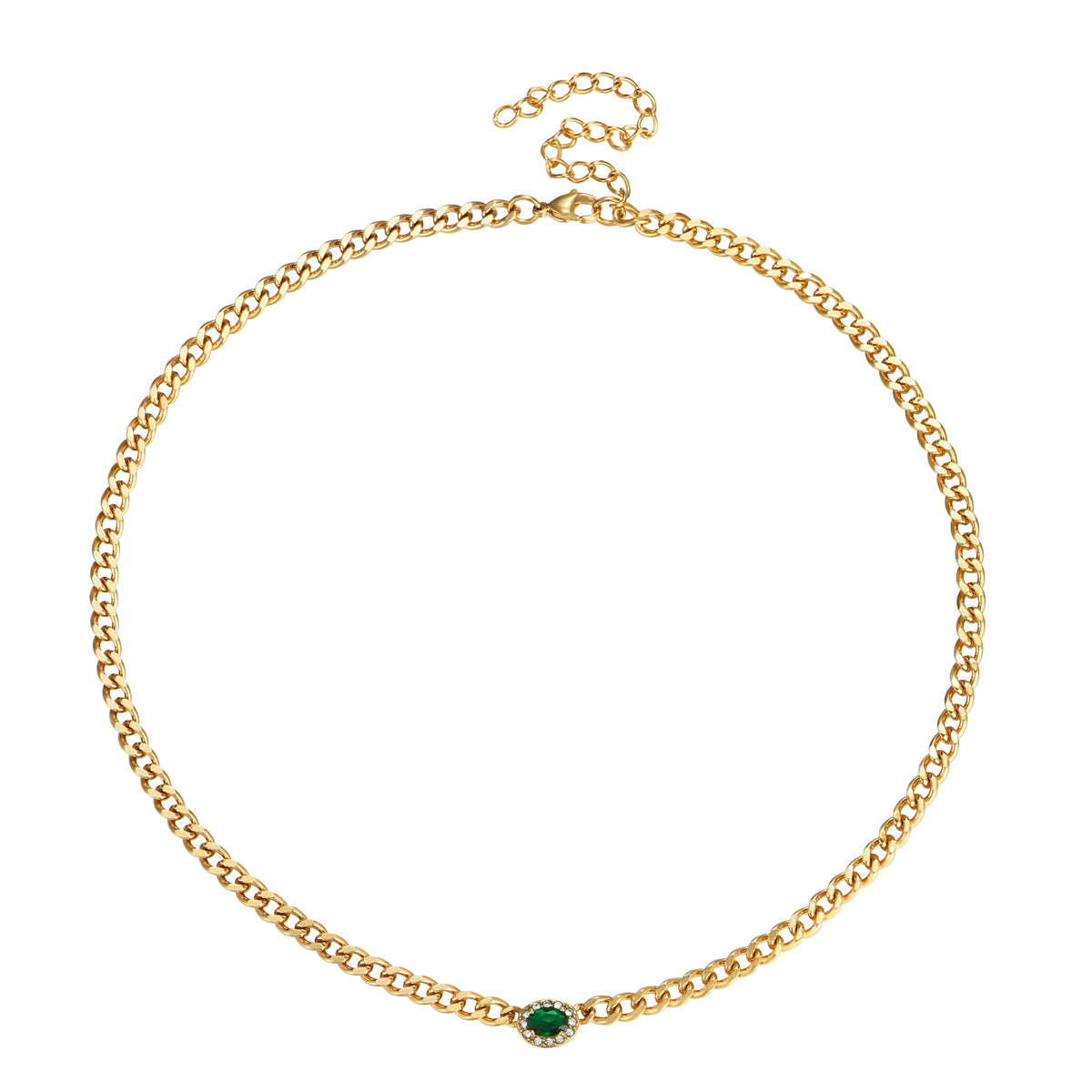 Steel Necklace -  Green Zirconia  5*7mm