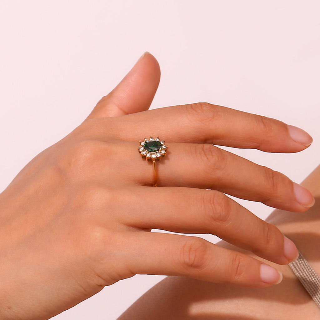 Flower Steel Ring - Zircon - 7*5mm