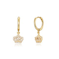 Crown Earrings - White Zirconia - Gold Plated Silver