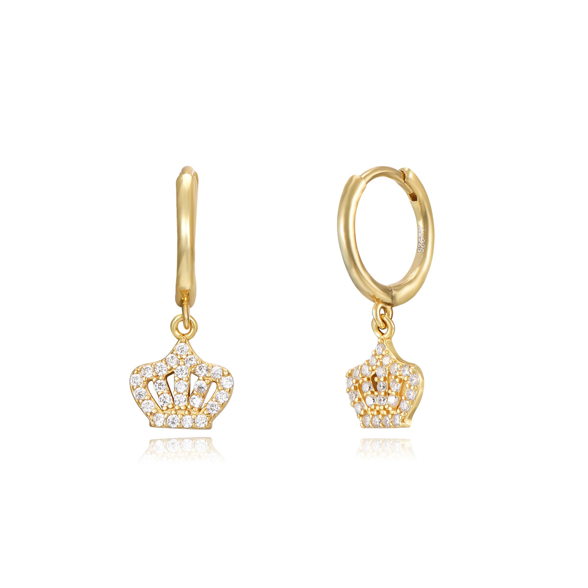 Crown Earrings - White Zirconia - Gold Plated Silver