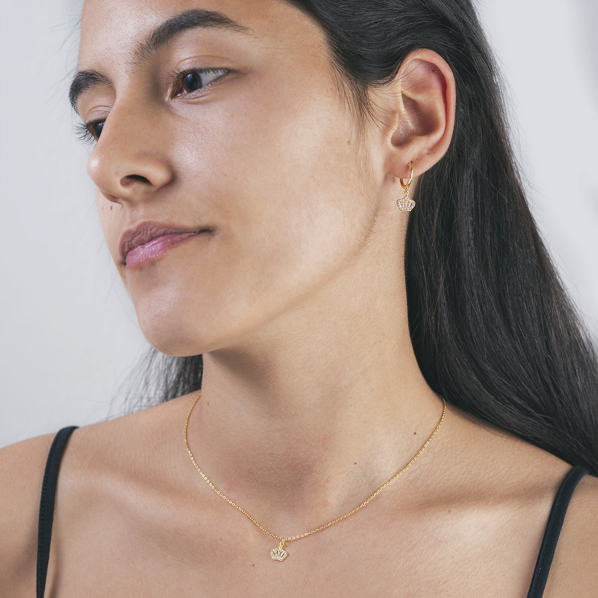 Crown Earrings - White Zirconia - Gold Plated Silver