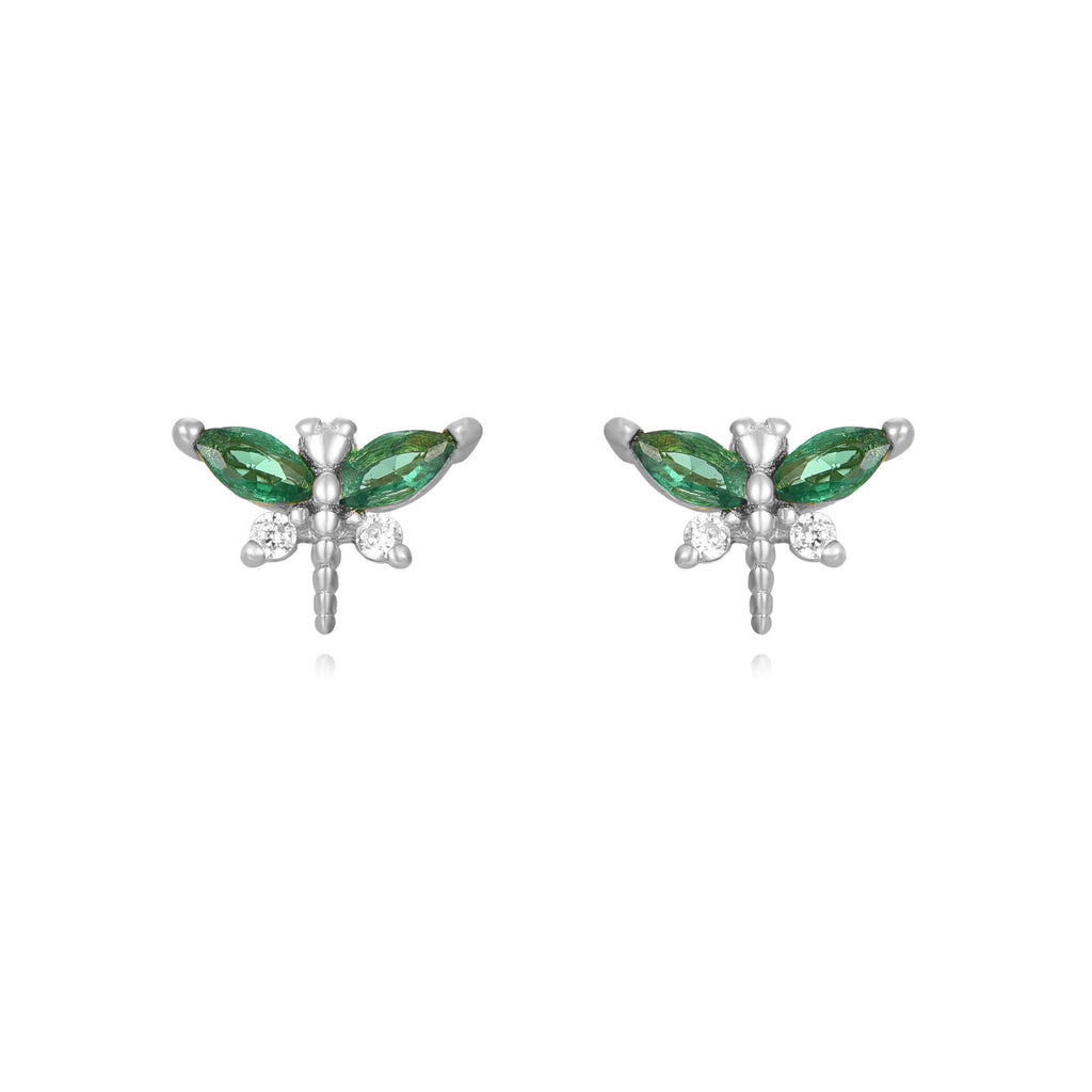 Dragonfly Zirconia Earrings - Silver Rhodium