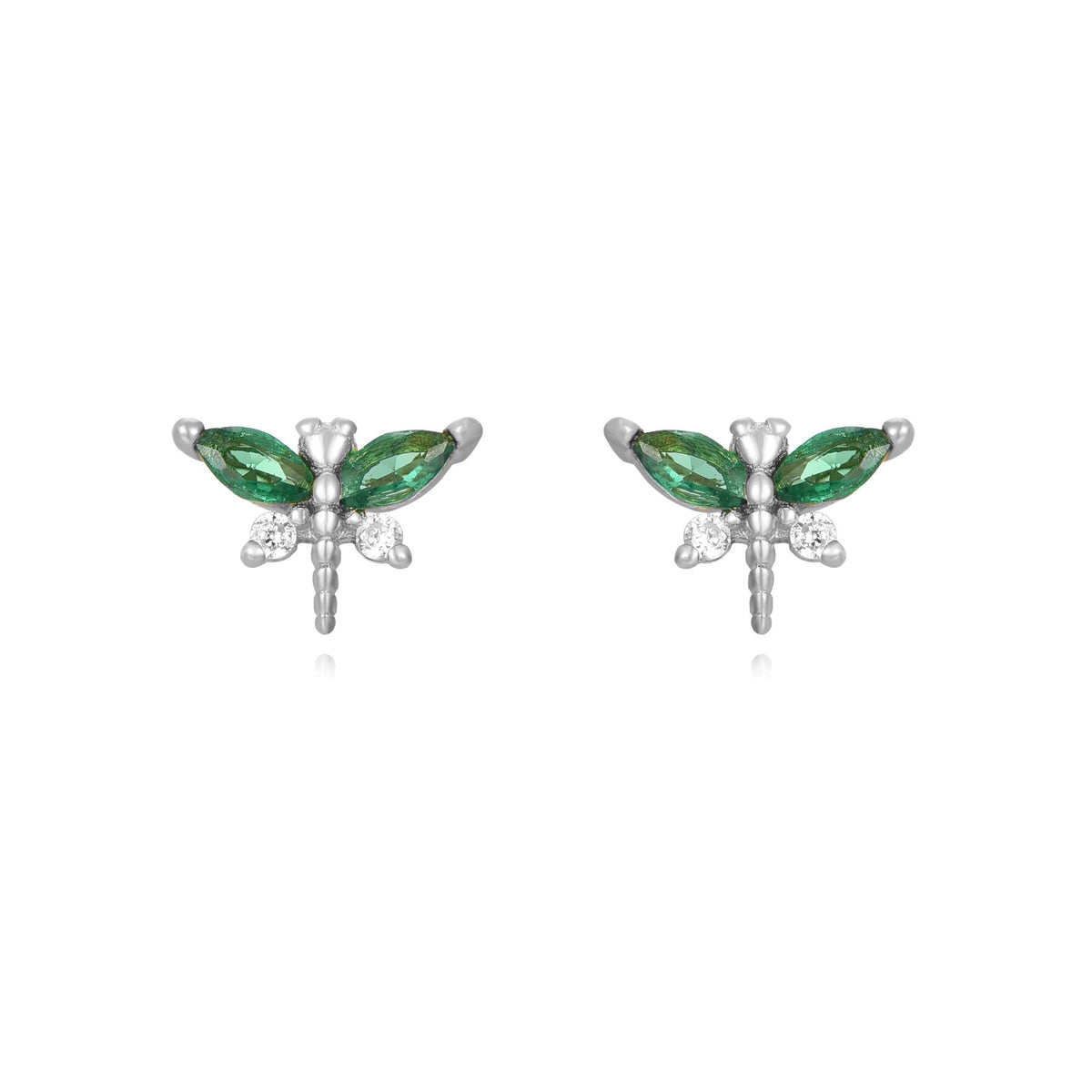 Dragonfly Zirconia Earrings - Silver Rhodium