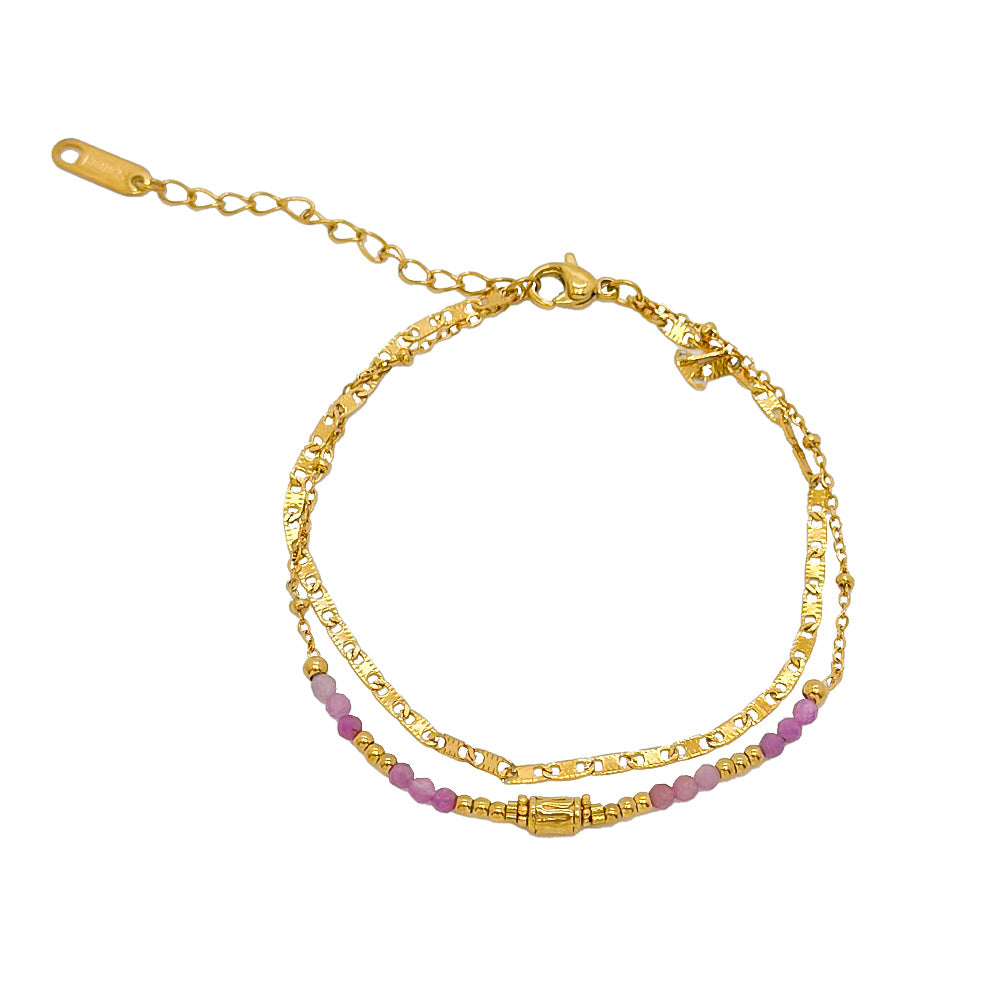 Mineral Steel Bracelet - Round - Pink Tourmaline