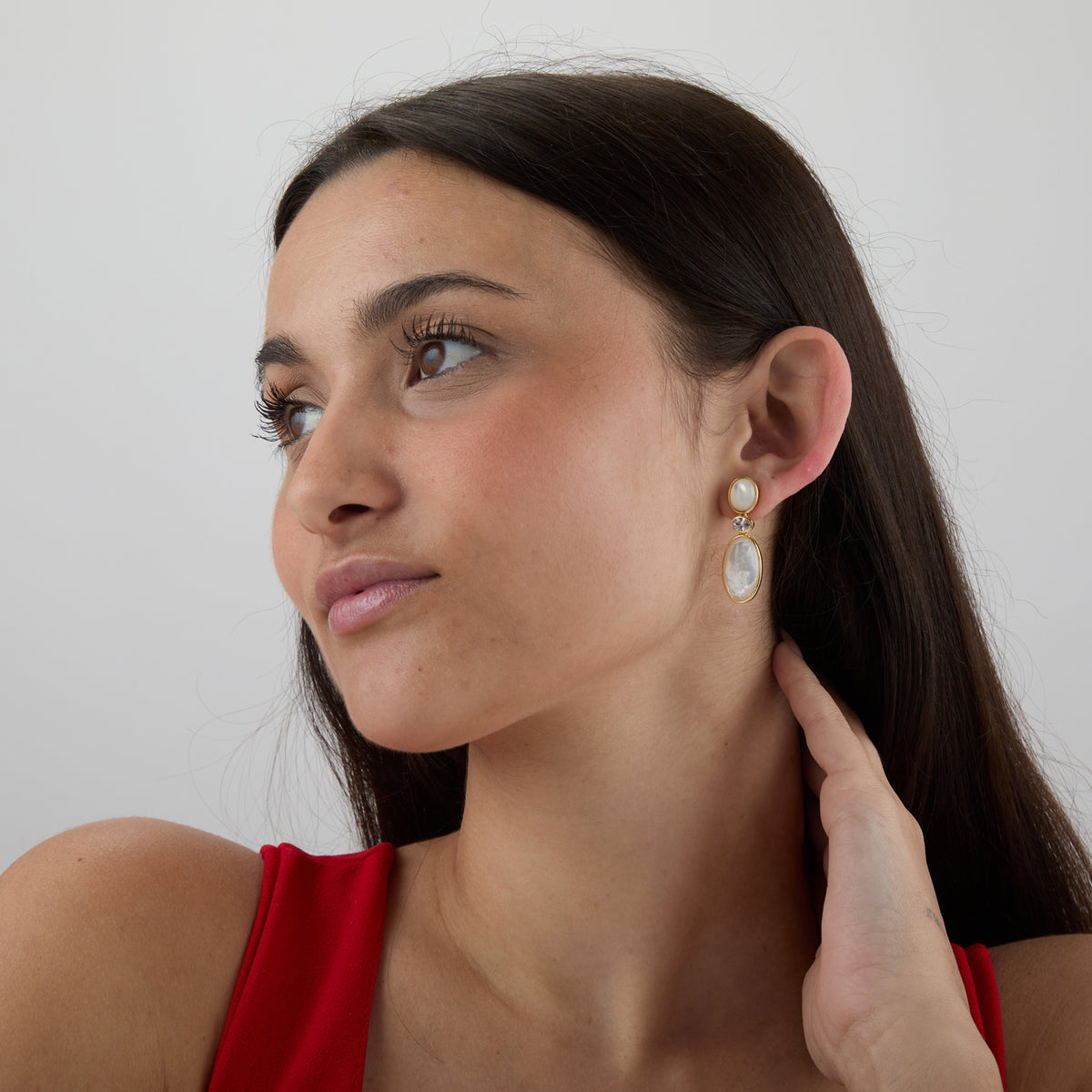 Amethyst Mineral Oval Earrings – Zirconia – 38 mm- Gold-plated