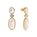 Mother of Pearl Mineral Oval Earrings – Zirconia – 38 mm- Gold-plated