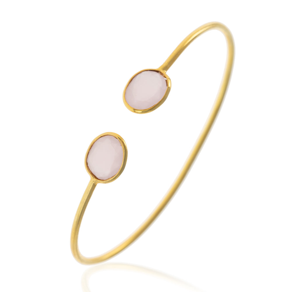 Mineral Bracelet - 10*8mm - Pink Quartz - Gold Plated Silver