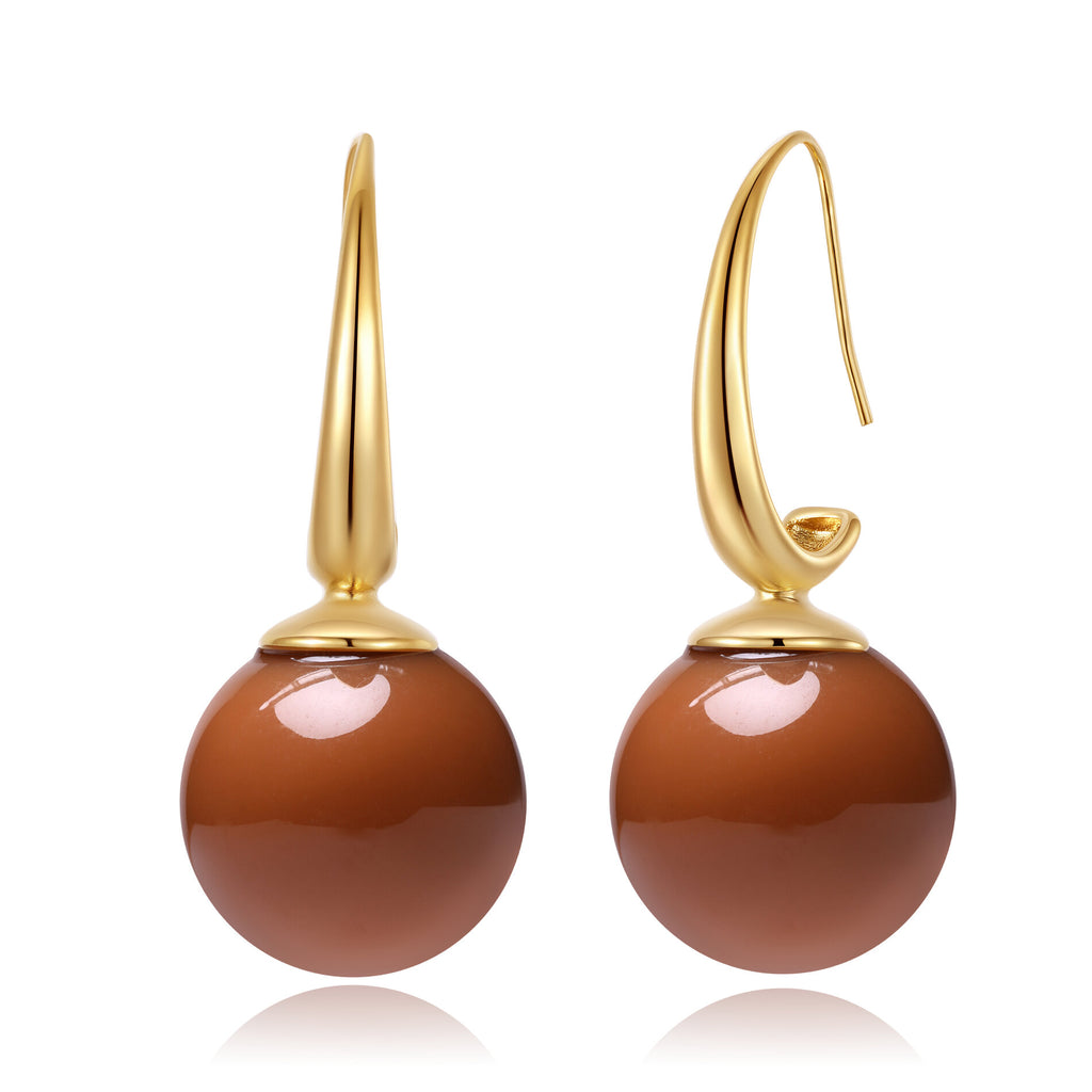 Earrings Mineral Ball - Smoky Quartz - 44 mm - Gold Color