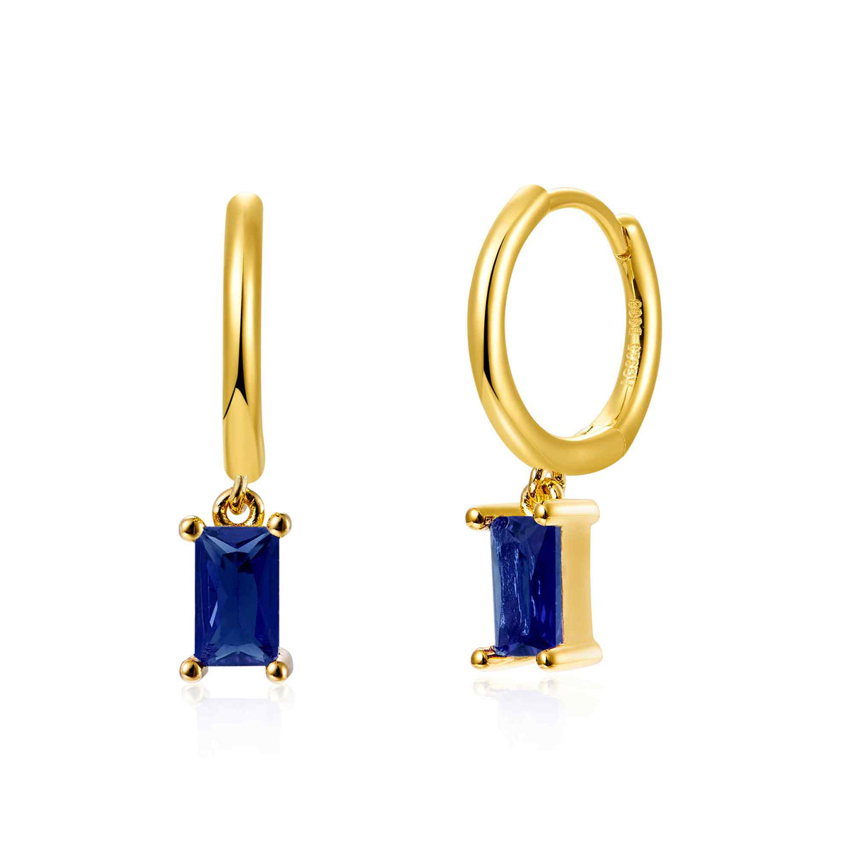 Hoop Earrings - Sapphire Zircon - Gold Plated Silver