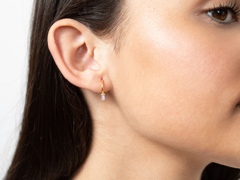 Hoop Earrings - Sapphire Zircon - Gold Plated Silver