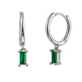 Hoop Earrings - Green Zircon - Rhodium Silver