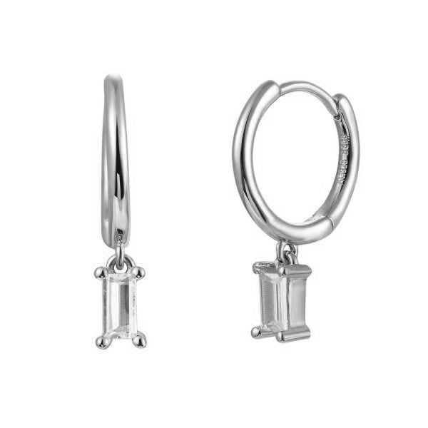 Hoop Earrings - White Zircon - Rhodium Silver