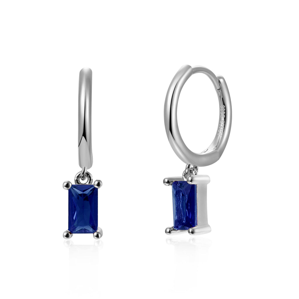 Hoop Earrings - Sapphire Zircon - Rhodium Silver
