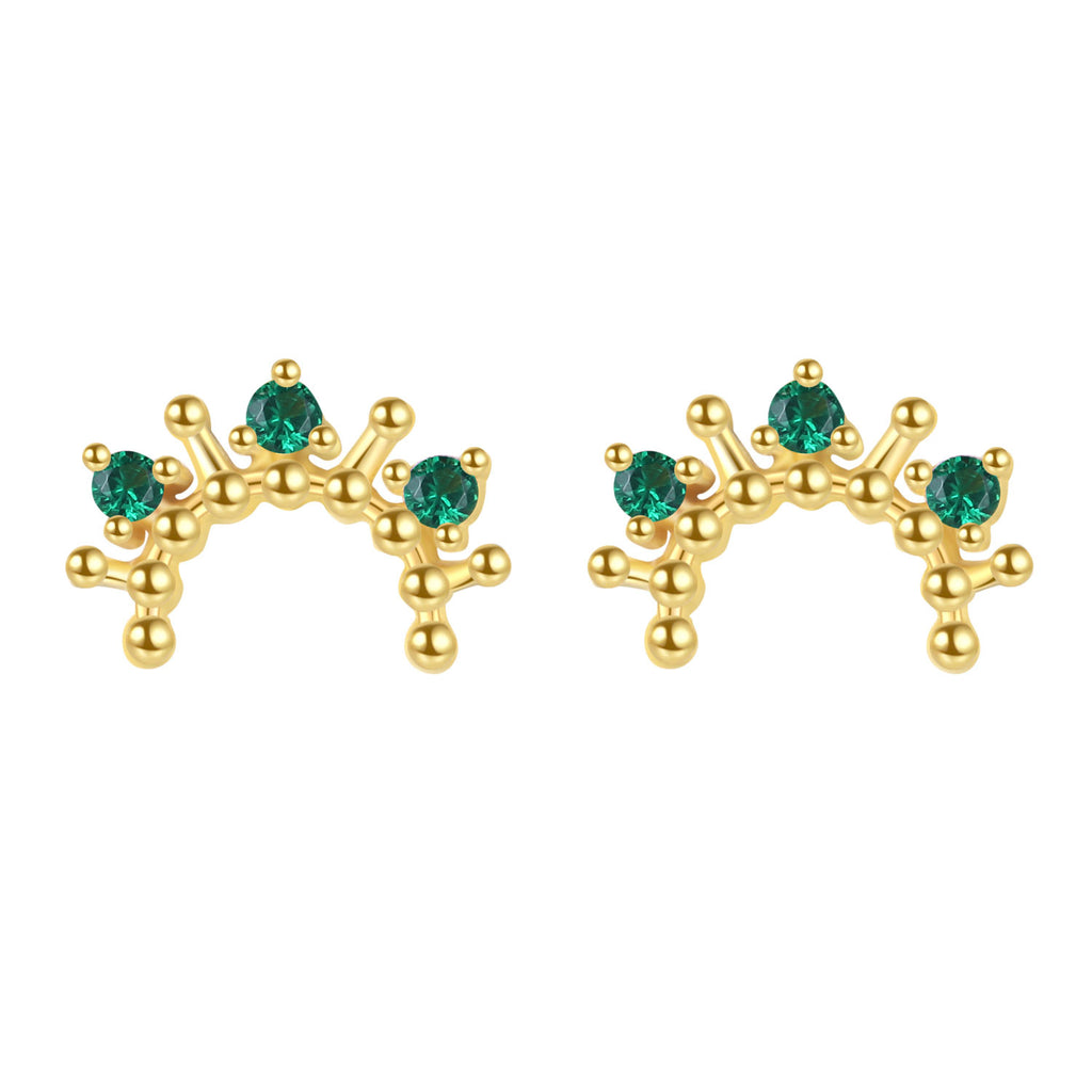 Moon earrings - Green Zircon  - Gold Plated