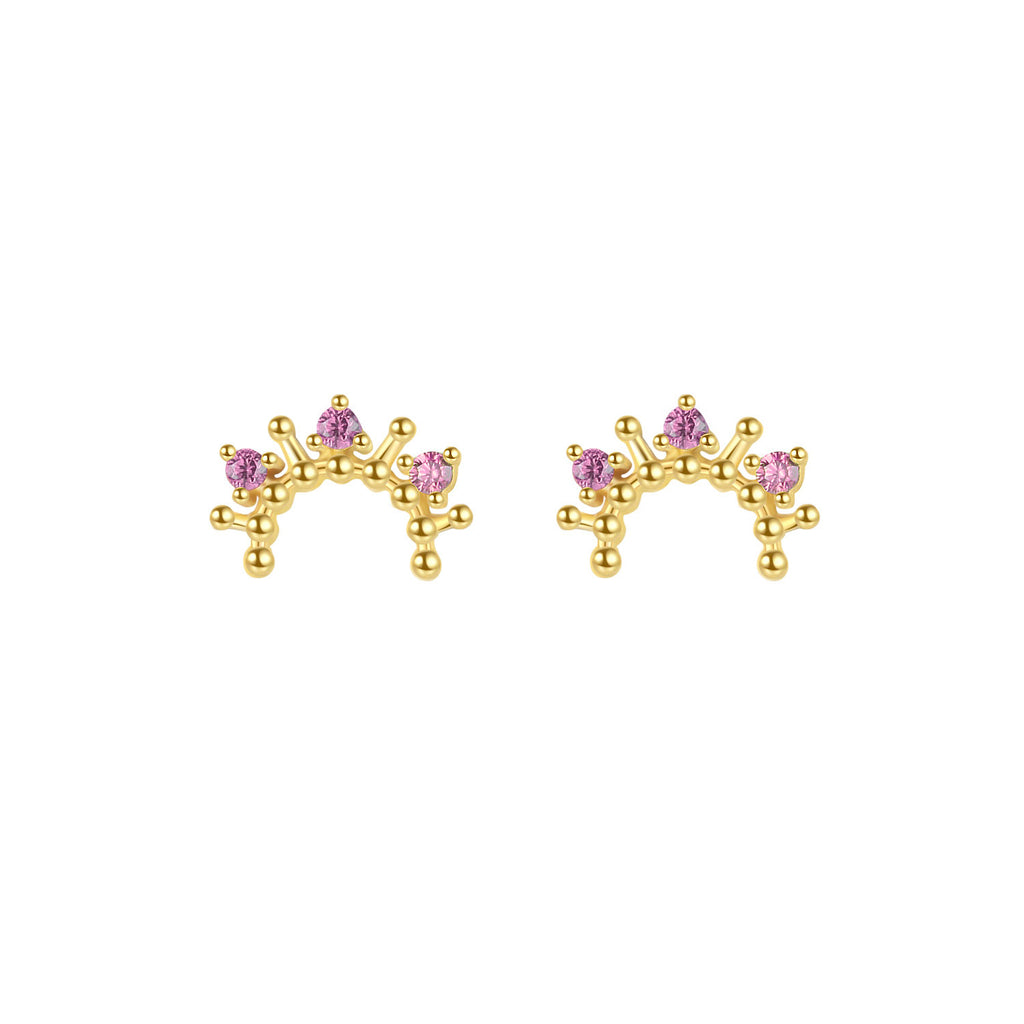 Moon earrings - Red Zircon  - Gold Plated