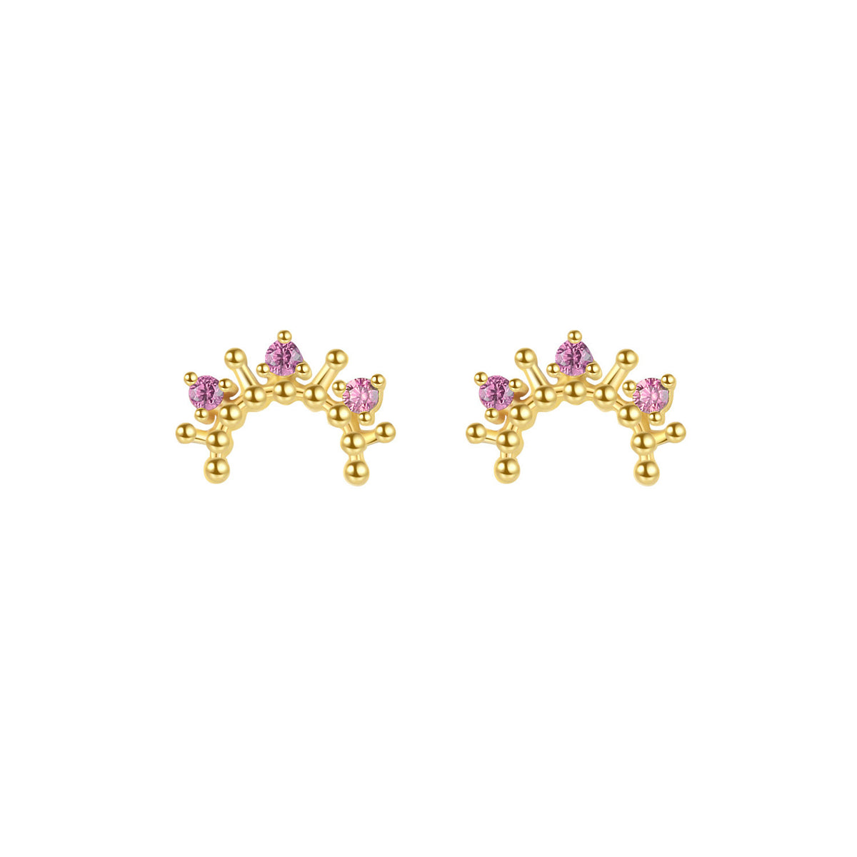 Moon earrings - Red Zircon  - Gold Plated