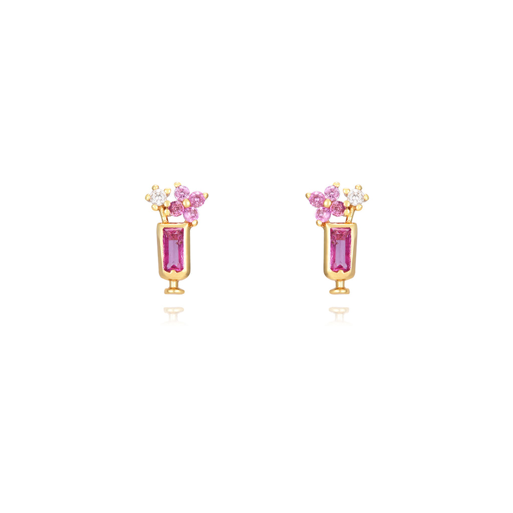 Cup Earrings - Ruby Zirconia