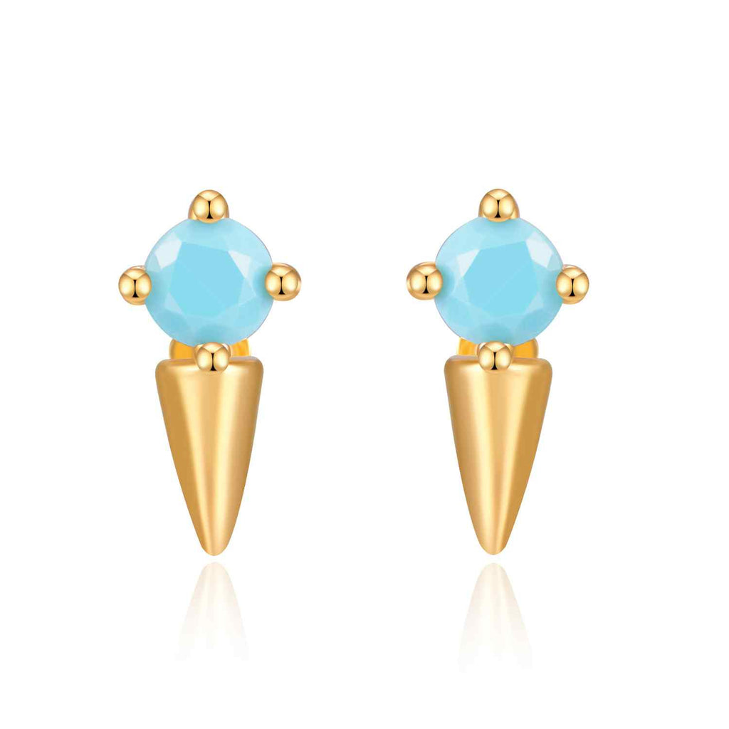 Zirconia Earrings - Turquoise - Gold Plated Silver