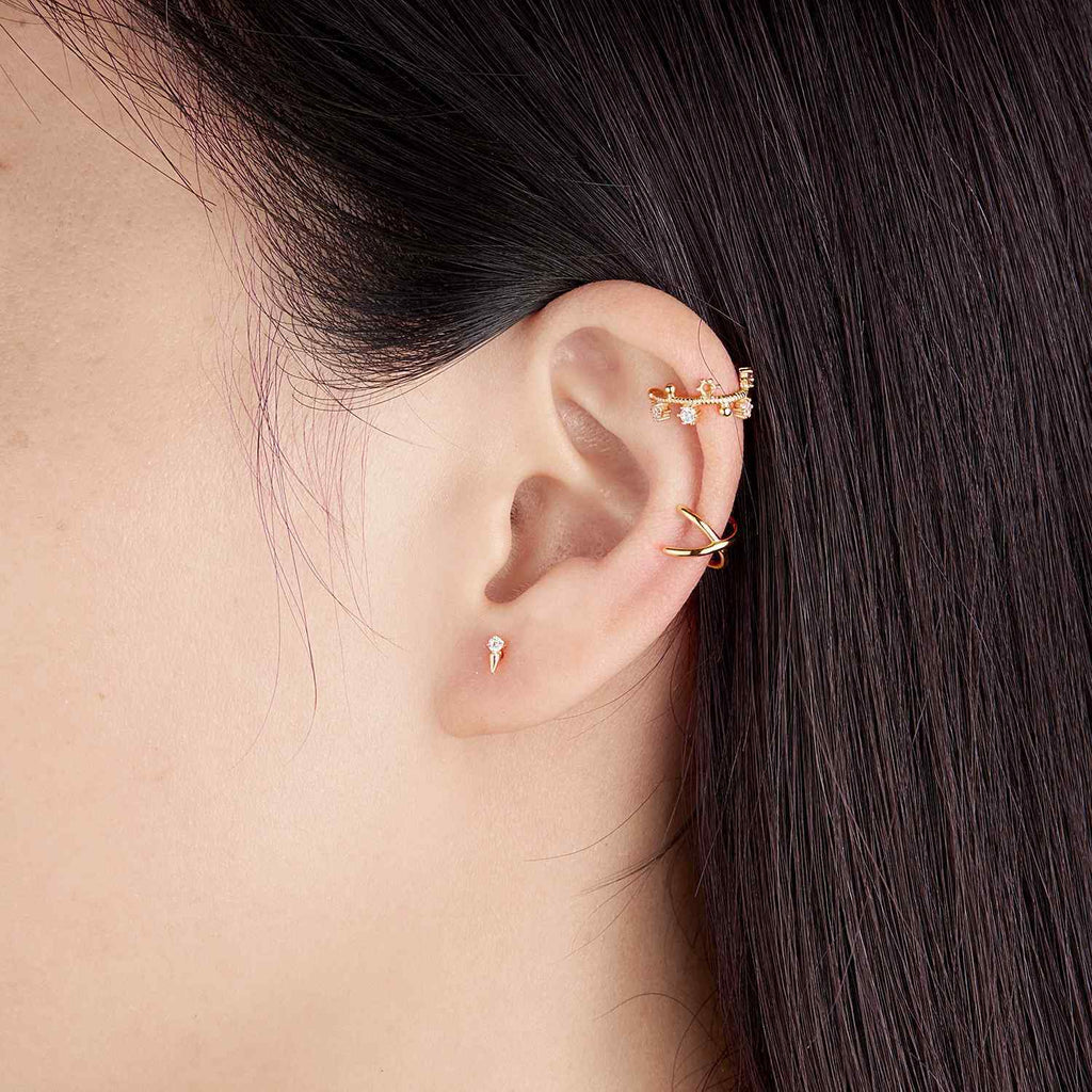 Zirconia Earrings - Turquoise - Gold Plated Silver