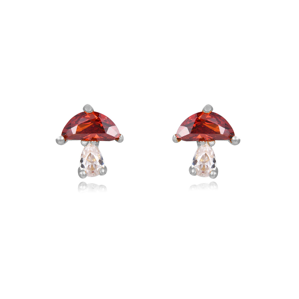 Zirconia Mushroom Earrings - 6,50 mm - Rhodium Silver