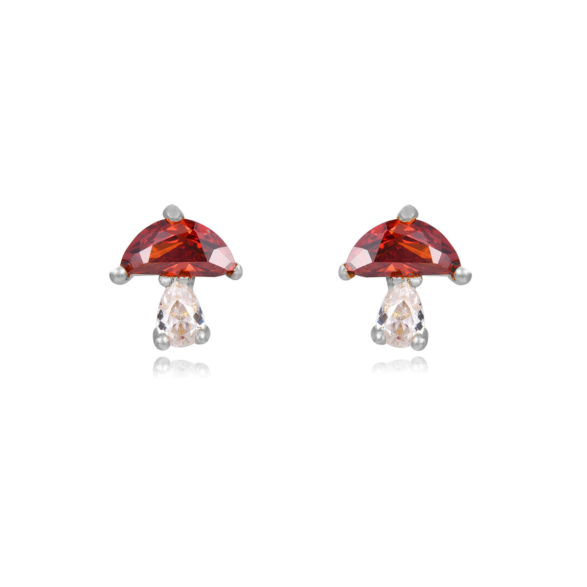 Zirconia Mushroom Earrings - 6,50 mm - Rhodium Silver