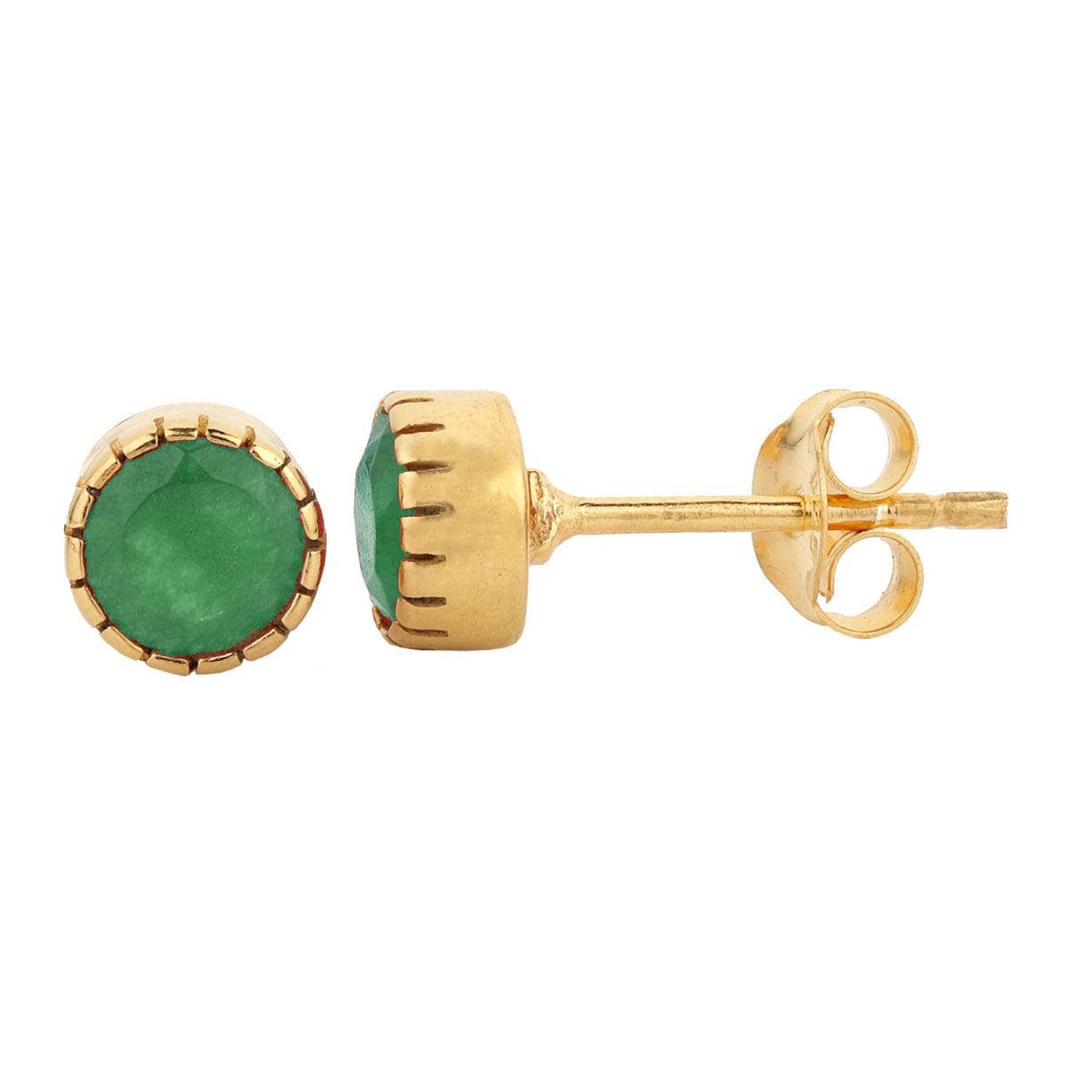 Zirconia Earrings - Button - Green Onyx