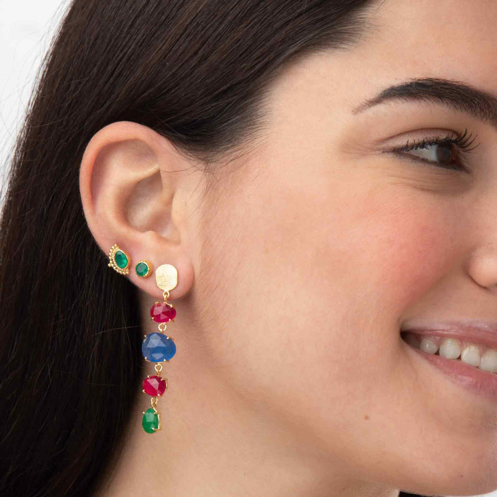 Zirconia Earrings - Button - Green Onyx