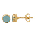 Zirconia Earrings - Button - Blue Chalcedony - Gold Plated Silver