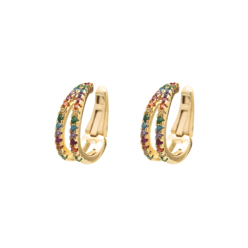 Zirconia Earrings - Earcuff - Multi Zircon - Gold Plated Silver