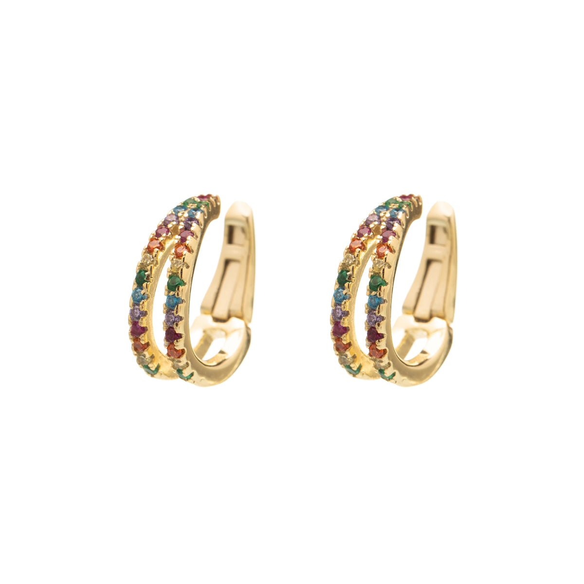 Zirconia Earrings - Earcuff - Multi Zircon - Gold Plated Silver