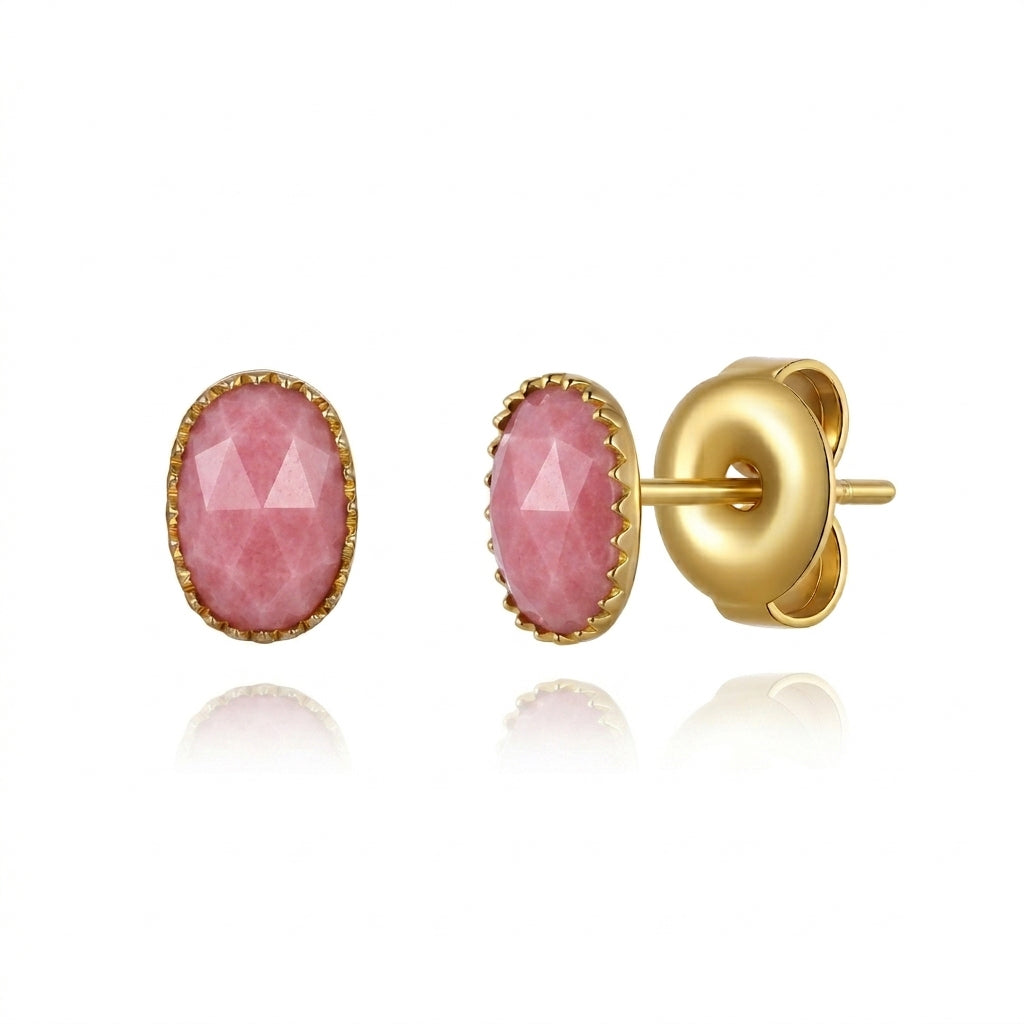 Natural Mineral Earrings - 7 mm - Gold Color