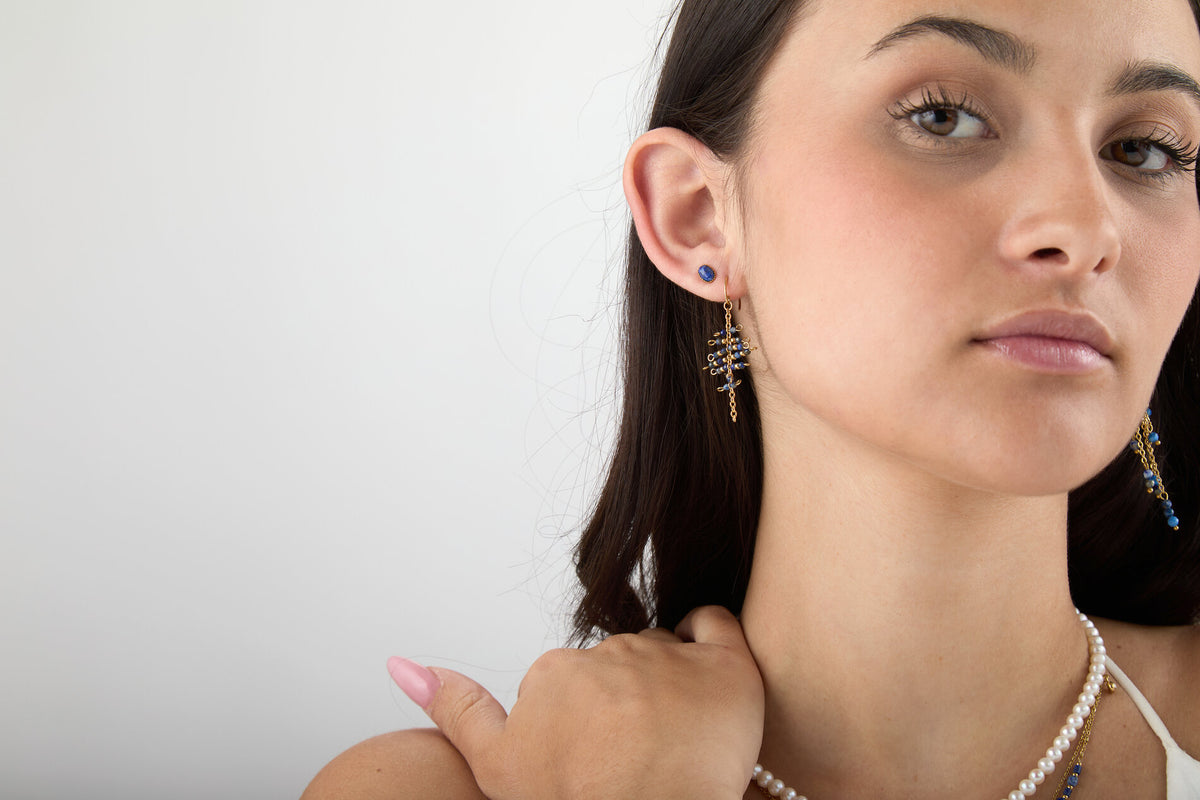 Natural Mineral Earrings - 7 mm - Gold Color